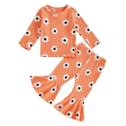 Fall Flower Bell Bottoms- Orange