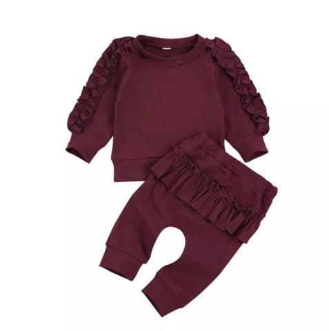 Ruffle Babe Tracksuit Wine